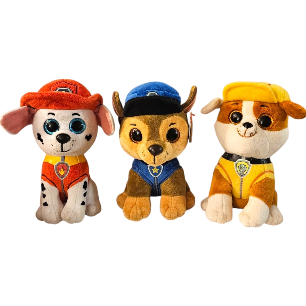 Paw Patrol Lot of 3 Chase Marshall & Rubble Plush Stuffed Animal Ty Beanie Boos